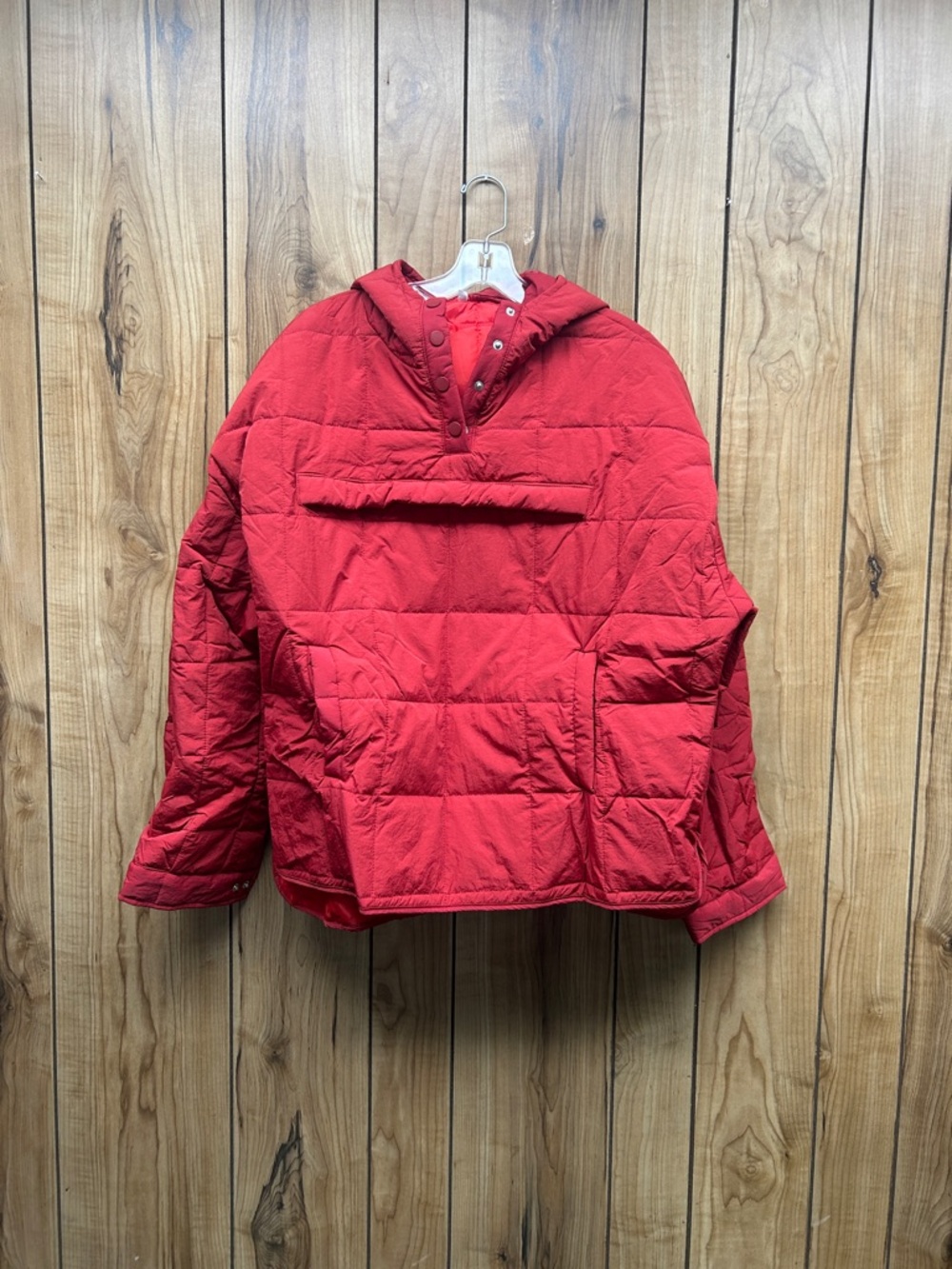 Red Quilted Hooded Pullover Jacket